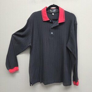 Euro Bay Pullover Shirt Mens Large Black Red Long Sleeve Chevron Knit Made USA